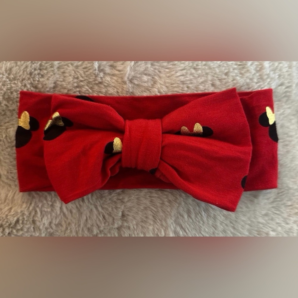 EUC Posh Peanut Disney Minnie Mouse Holiday Gold Foil Luxe Bow Headwrap OS